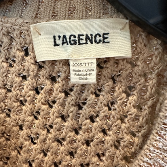 L'Agence Blanca Sequin Cardigan Beige/Gold Crochet Knit Size Extra Small - Picture 5 of 7